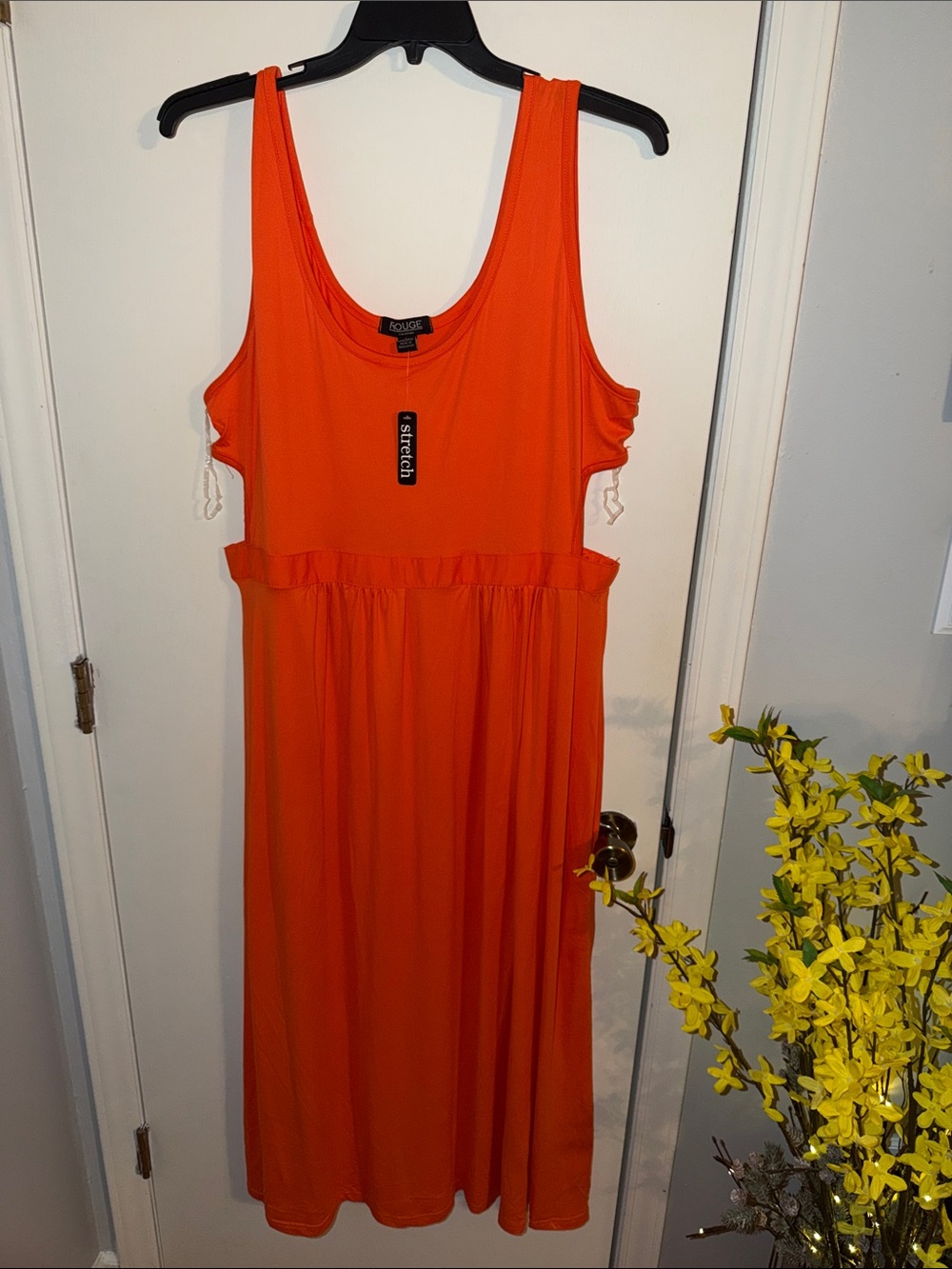Rouge Collection Bright Orange Sleeveless Midi Dress